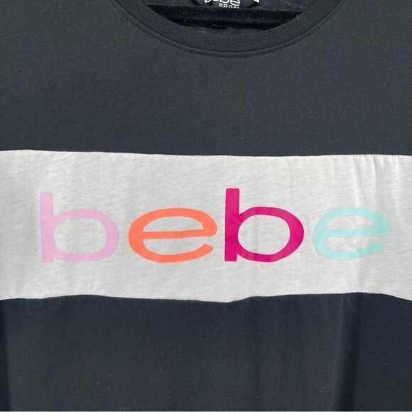 Bebe Sport Women’s Colorful Logo Short Sleeve Colorblock Boxy Tee 2X & 3X - Picture 4 of 13
